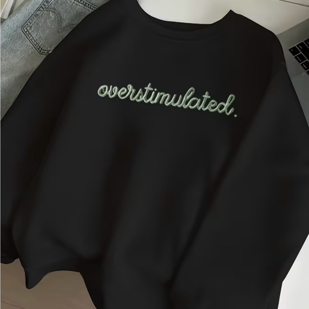 Thread Tide Black Oversized Embroidered Overstimulated Fleece Sweatshirt XL NEW